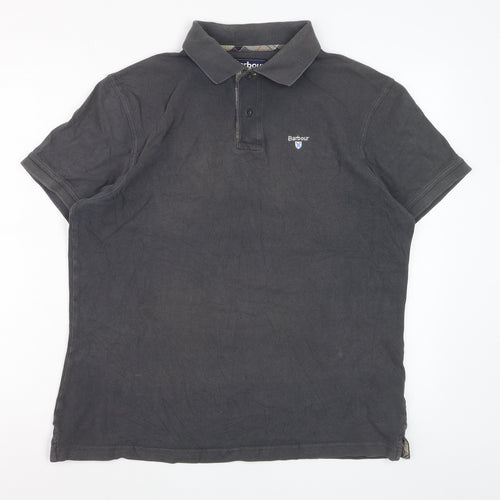 Barbour Men's Grey Cotton Classic Short Sleeve Polo Shirt L