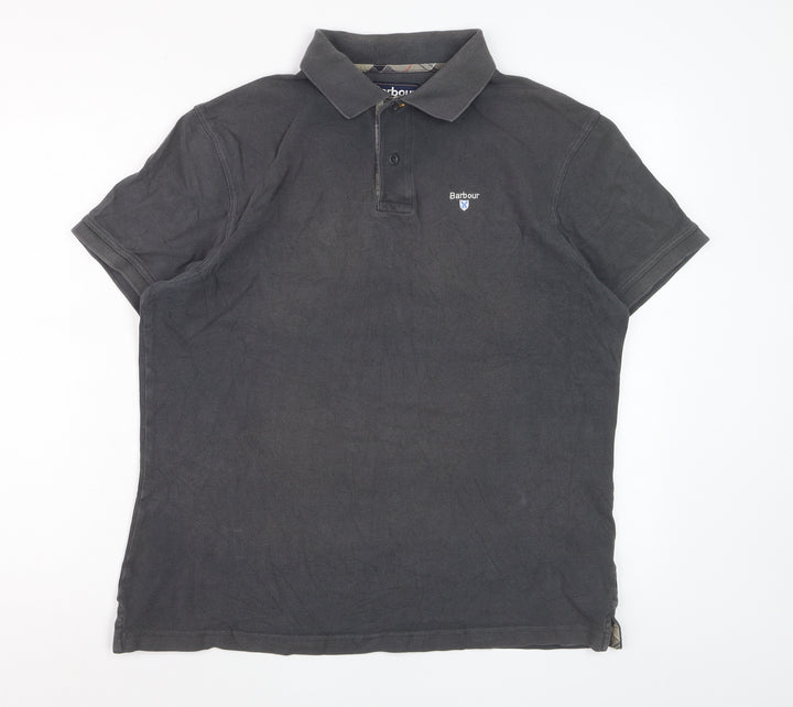 Barbour Men's Grey Cotton Classic Short Sleeve Polo Shirt L