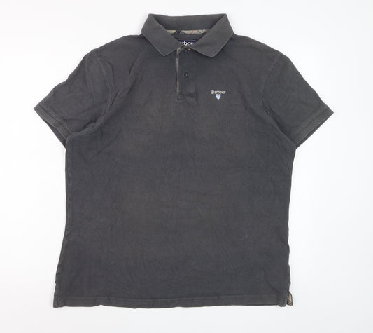 Barbour Men's Grey Cotton Classic Short Sleeve Polo Shirt L