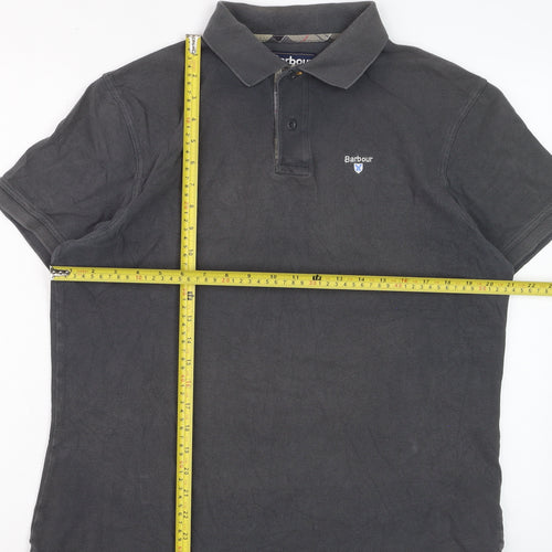 Barbour Men's Grey Cotton Classic Short Sleeve Polo Shirt L