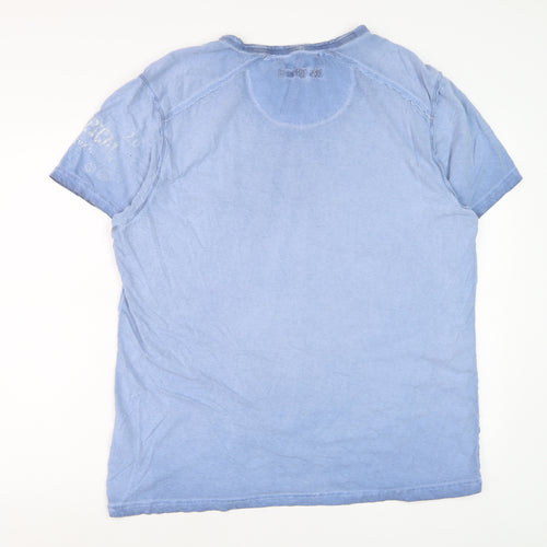 Desigual Men Blue Graphic Henley T-Shirt Size 2XL Cotton