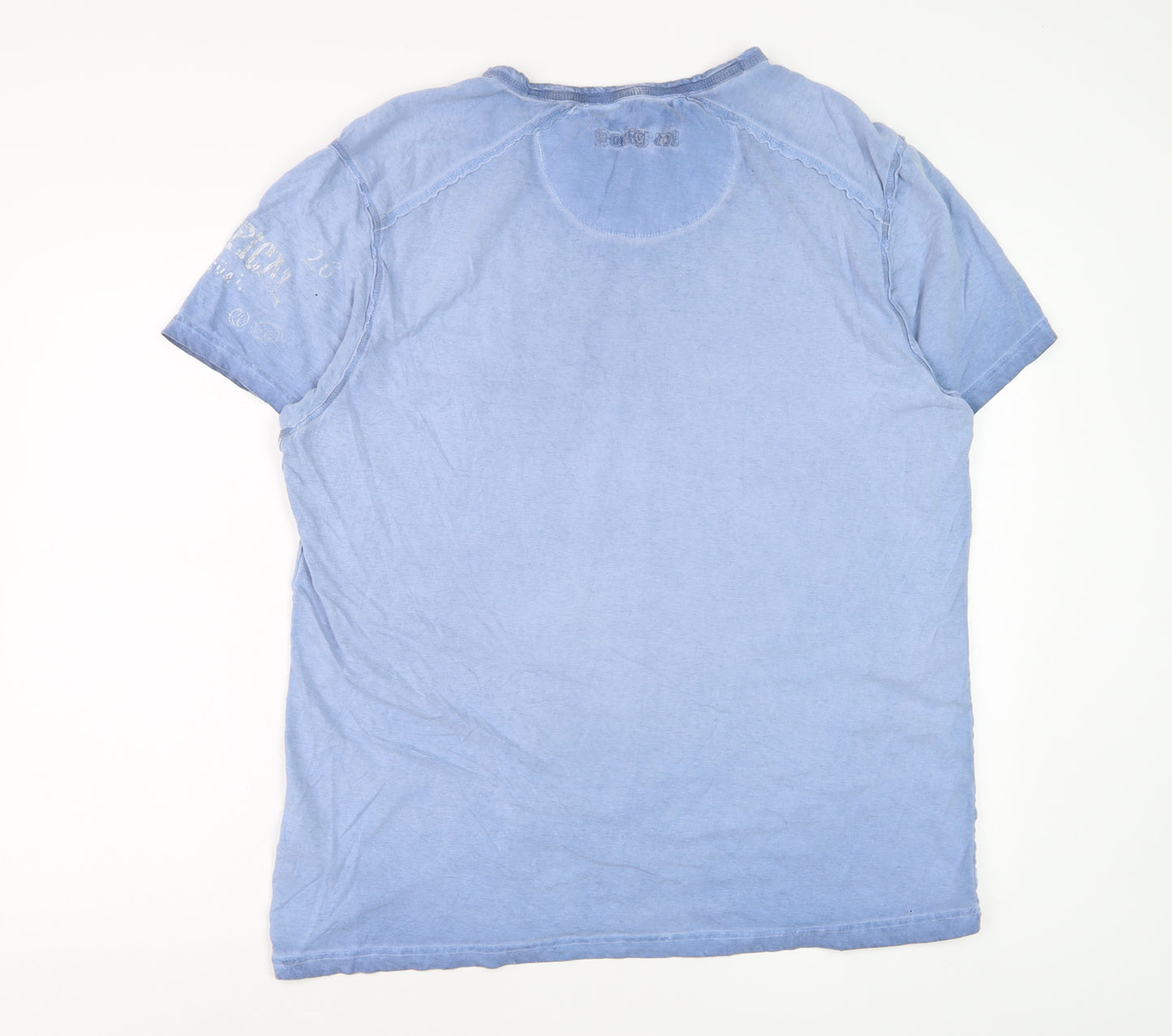 Desigual Men Blue Graphic Henley T-Shirt Size 2XL Cotton