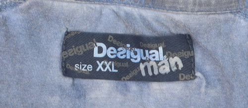Desigual Men Blue Graphic Henley T-Shirt Size 2XL Cotton