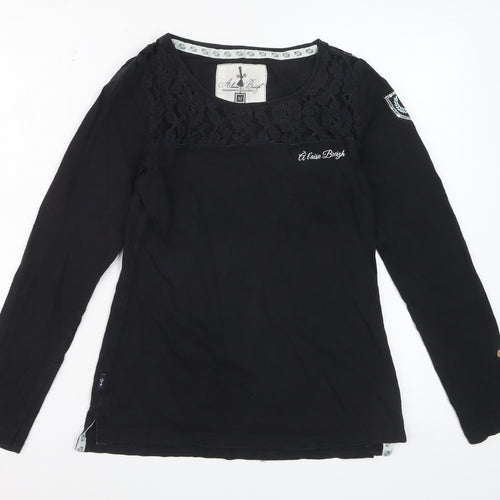 Alaise Breizh Women Black Long Sleeve Lace Cotton Blouse M
