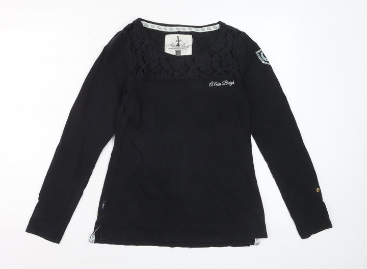 Alaise Breizh Women Black Long Sleeve Lace Cotton Blouse M