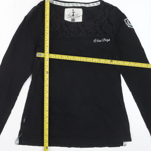 Alaise Breizh Women Black Long Sleeve Lace Cotton Blouse M