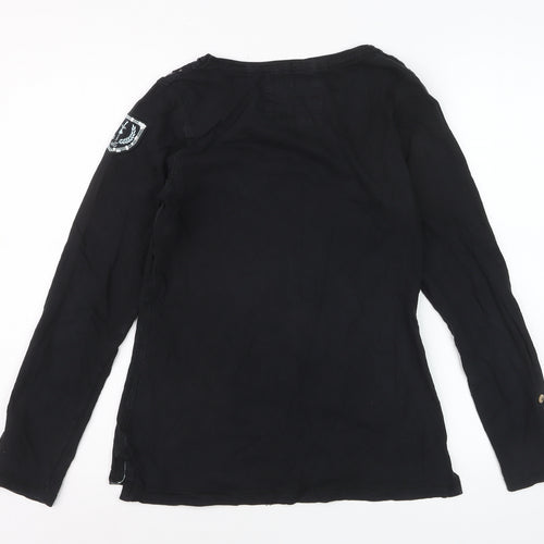 Alaise Breizh Women Black Long Sleeve Lace Cotton Blouse M