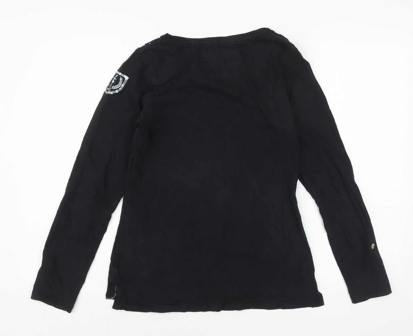 Alaise Breizh Women Black Long Sleeve Lace Cotton Blouse M