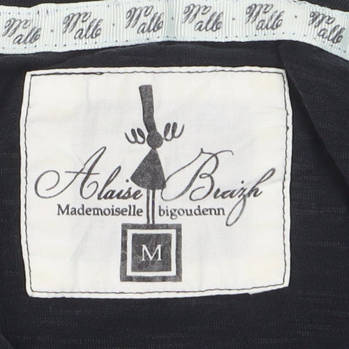 Alaise Breizh Women Black Long Sleeve Lace Cotton Blouse M