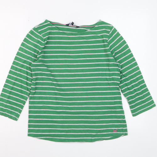 Crew Clothing Women's Green Striped 3/4 Sleeve Cotton T-Shirt Size 12