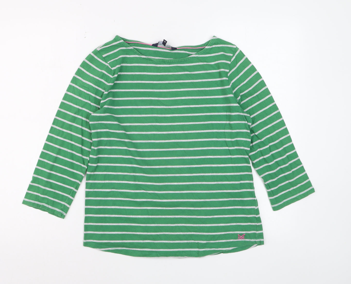 Crew Clothing Women's Green Striped 3/4 Sleeve Cotton T-Shirt Size 12