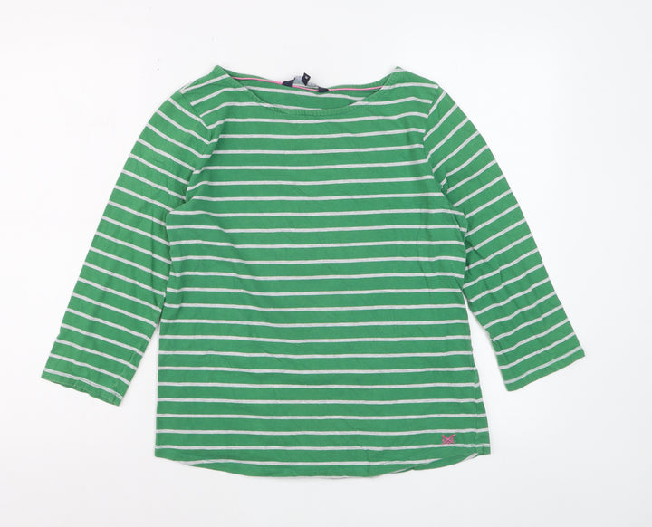Crew Clothing Women's Green Striped 3/4 Sleeve Cotton T-Shirt Size 12