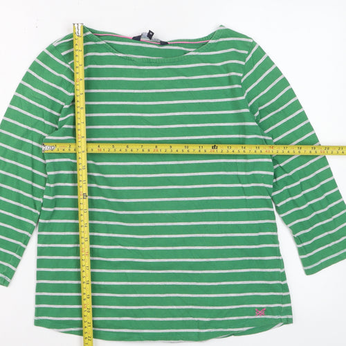 Crew Clothing Women's Green Striped 3/4 Sleeve Cotton T-Shirt Size 12