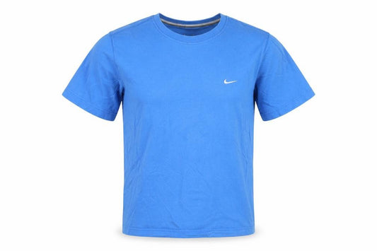 Front view of Nike Men’s Blue Crew Neck Cotton Short Sleeve T-Shirt, size M