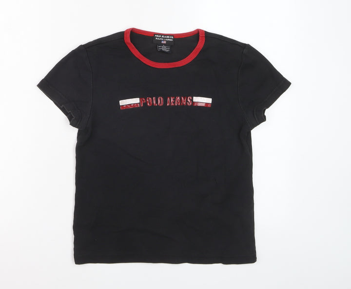 Ralph Lauren Polo Jeans Co Women's Black Ringer T-Shirt Size L