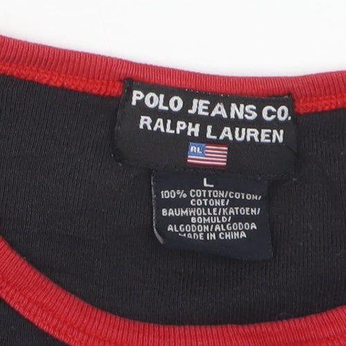 Ralph Lauren Polo Jeans Co Women's Black Ringer T-Shirt Size L