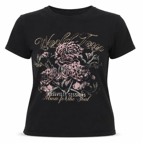 New Look Women's Black Floral Music Graphic Cotton T-Shirt Size 12