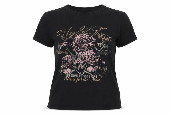 New Look Women's Black Floral Music Graphic Cotton T-Shirt Size 12