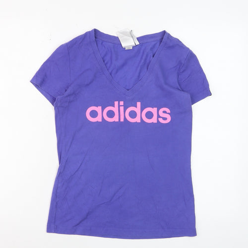 Adidas Women's Purple V-Neck Slim Fit Logo T-Shirt Size S