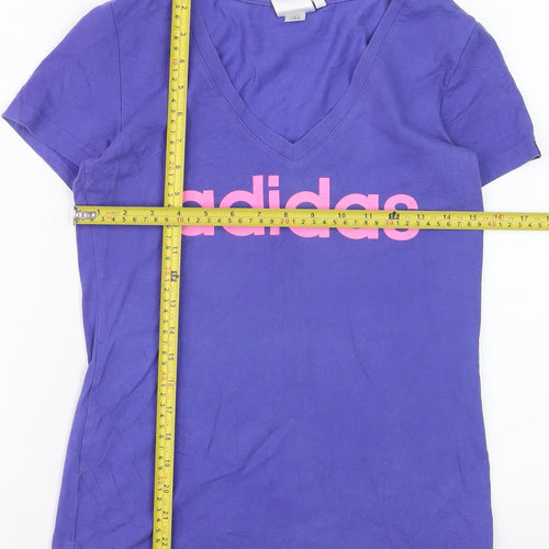 Adidas Women's Purple V-Neck Slim Fit Logo T-Shirt Size S