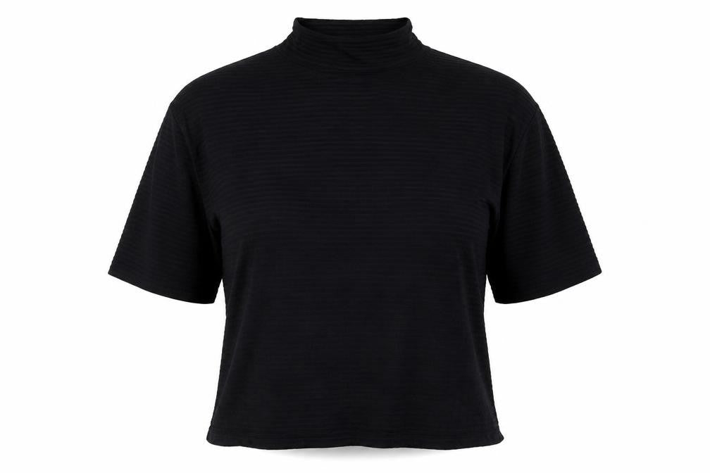 Front view of French Connection Women’s Black High Neck 3/4 Sleeve Blouse, size S