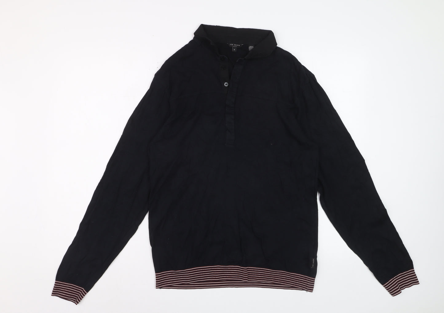 Ted Baker Men's Black Long Sleeve Polo Size L Cotton Blend