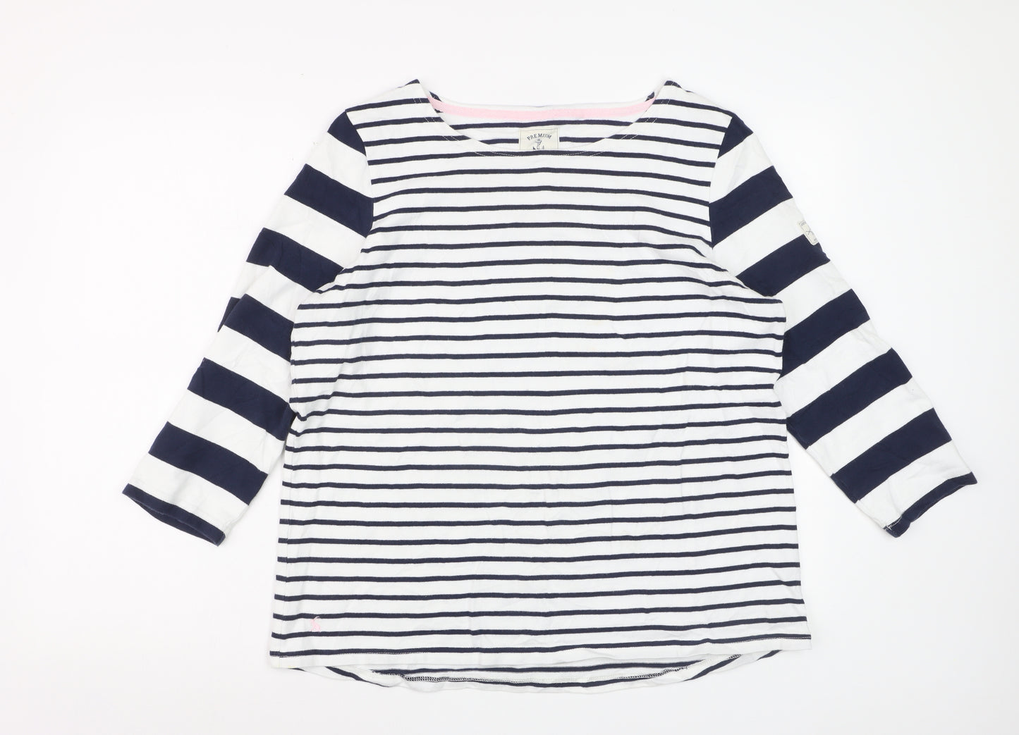 Joules Women’s Navy White Striped 3/4 Sleeve Cotton Nautical T-Shirt Size 16