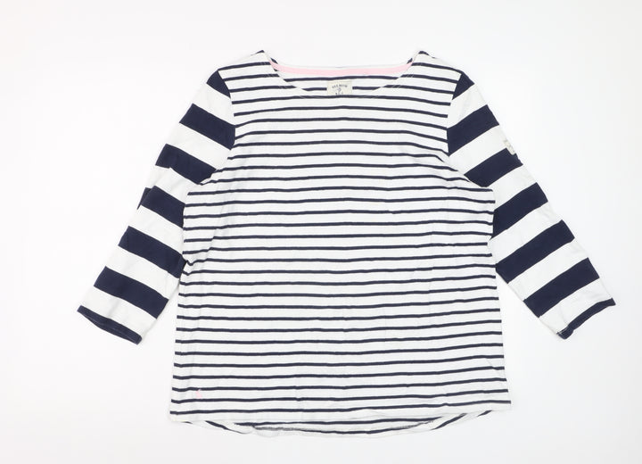 Joules Women’s Navy White Striped 3/4 Sleeve Cotton Nautical T-Shirt Size 16
