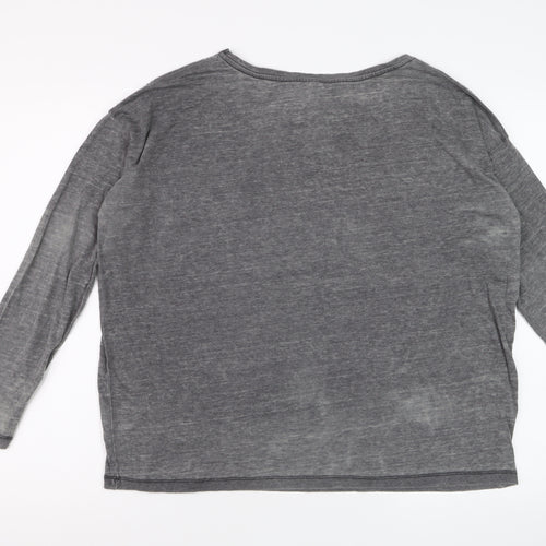 Blendshe Womens Grey Milano Butterfly Long Sleeve Relaxed Fit T-Shirt Size M