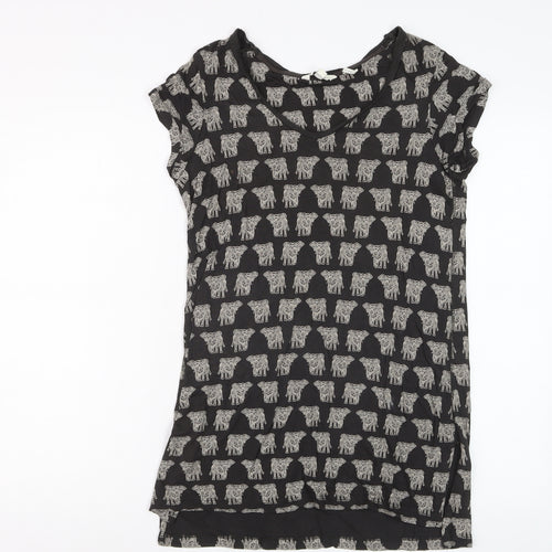 FatFace Womens Black Animal Print Viscose T-Shirt Size 8
