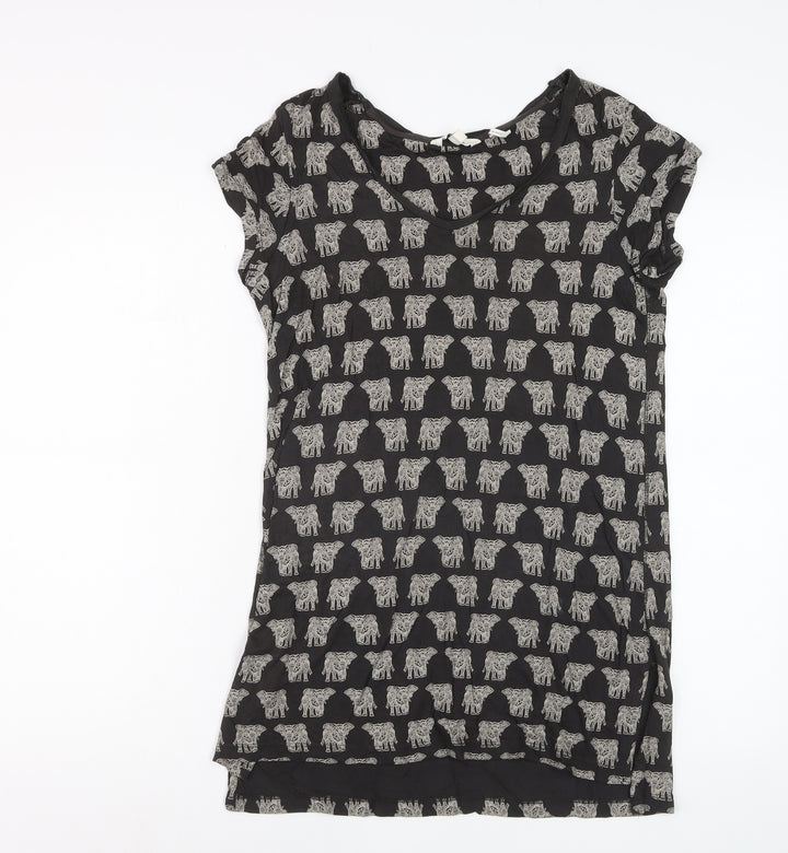 FatFace Womens Black Animal Print Viscose T-Shirt Size 8