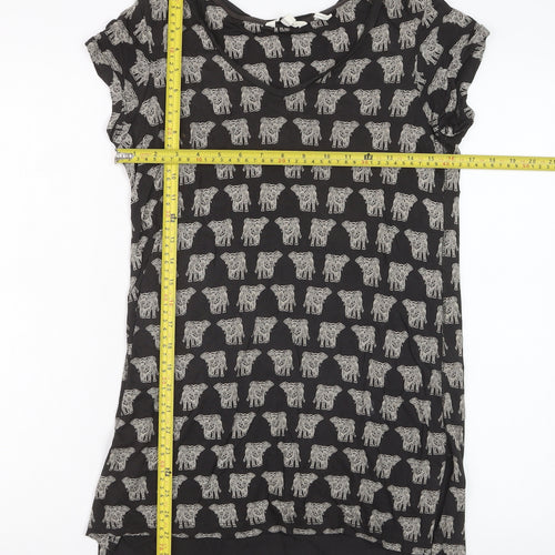 FatFace Womens Black Animal Print Viscose T-Shirt Size 8