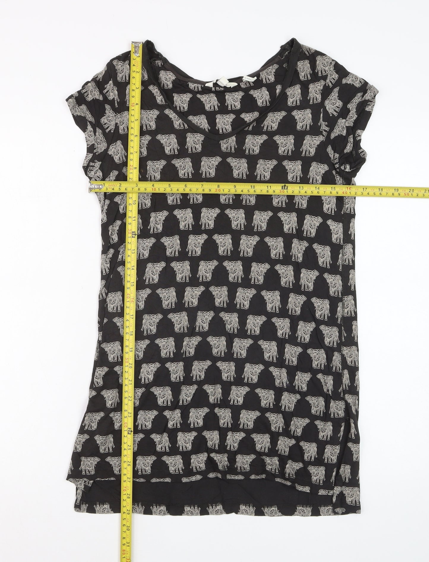 FatFace Womens Black Animal Print Viscose T-Shirt Size 8