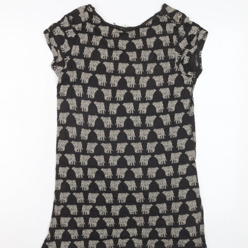 FatFace Womens Black Animal Print Viscose T-Shirt Size 8