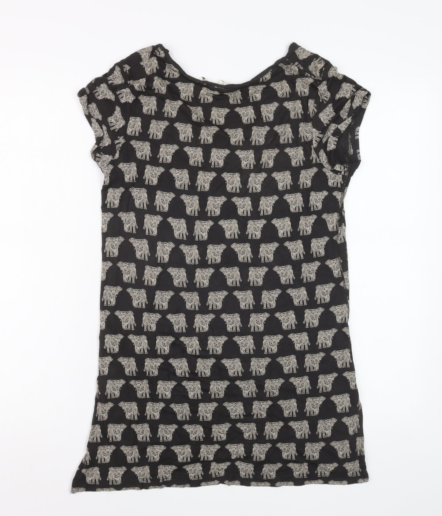 FatFace Womens Black Animal Print Viscose T-Shirt Size 8