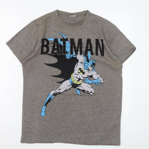 Batman Men Grey Graphic Print Short Sleeve Crew Neck T-Shirt Size M