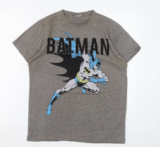 Front view of Batman Men Grey Graphic Print Short Sleeve Crew Neck T-Shirt, size M