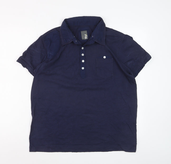 Tokyo Laundry Men's Blue Cotton Short Sleeve Polo Shirt - Size M
