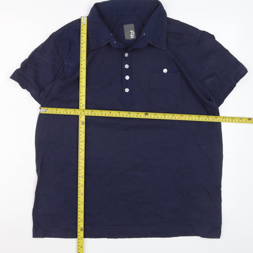 Tokyo Laundry Men's Blue Cotton Short Sleeve Polo Shirt - Size M