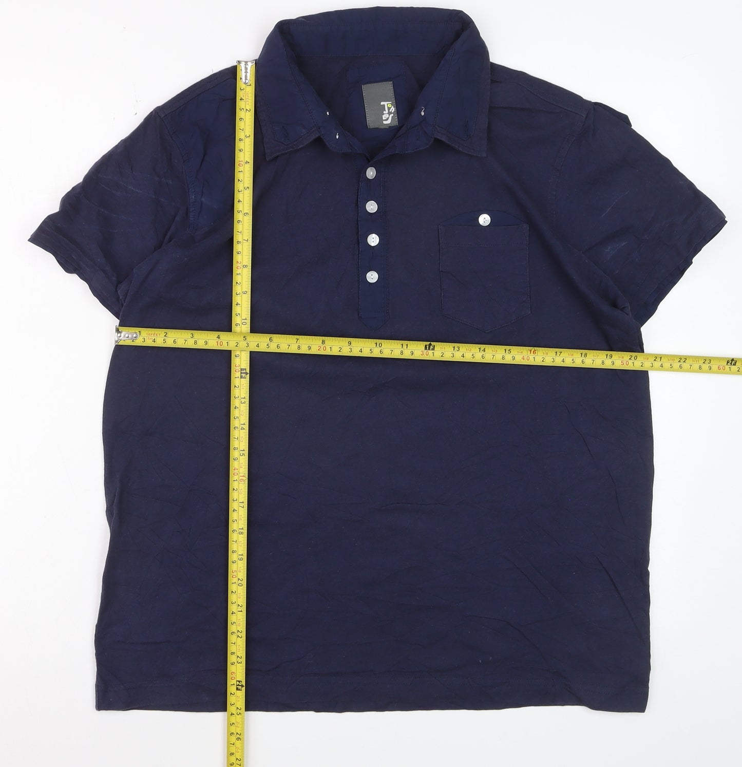 Tokyo Laundry Men's Blue Cotton Short Sleeve Polo Shirt - Size M