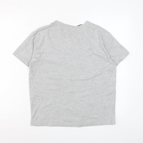 Stradivarius Women's Grey Beaded Short Sleeve Cotton T-Shirt XS