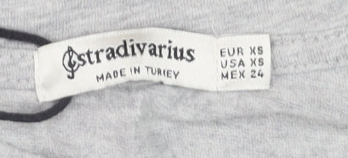 Stradivarius Women's Grey Beaded Short Sleeve Cotton T-Shirt XS