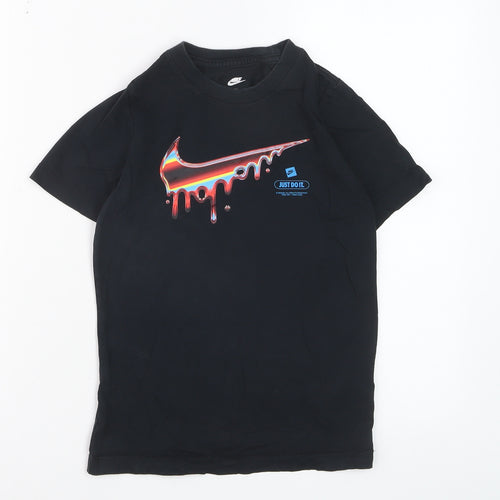 Nike Boys Black Graphic Logo T-Shirt 8-9 Years Short Sleeve Sports Tee