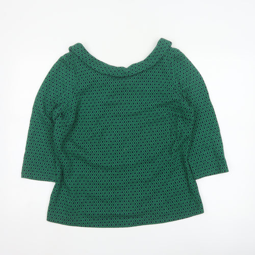 Boden Women’s Green Geometric 3/4 Sleeve Boat Neck Cotton Blend Blouse Size 16