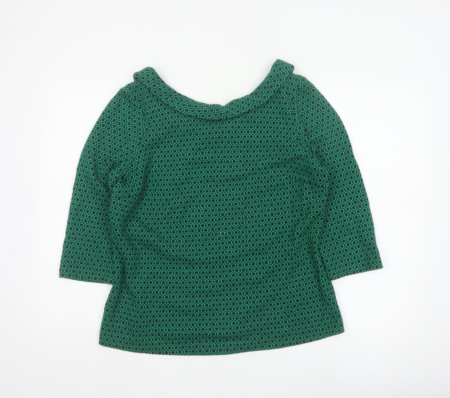 Boden Women’s Green Geometric 3/4 Sleeve Boat Neck Cotton Blend Blouse Size 16