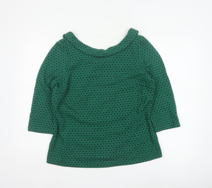 Boden Women’s Green Geometric 3/4 Sleeve Boat Neck Cotton Blend Blouse Size 16