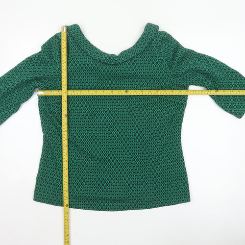 Boden Women’s Green Geometric 3/4 Sleeve Boat Neck Cotton Blend Blouse Size 16