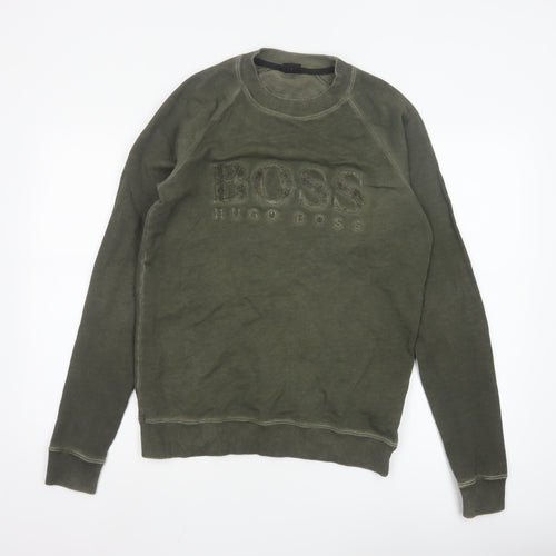 Hugo Boss Men's Green Pullover Sweatshirt S Crew Neck Logo Cotton