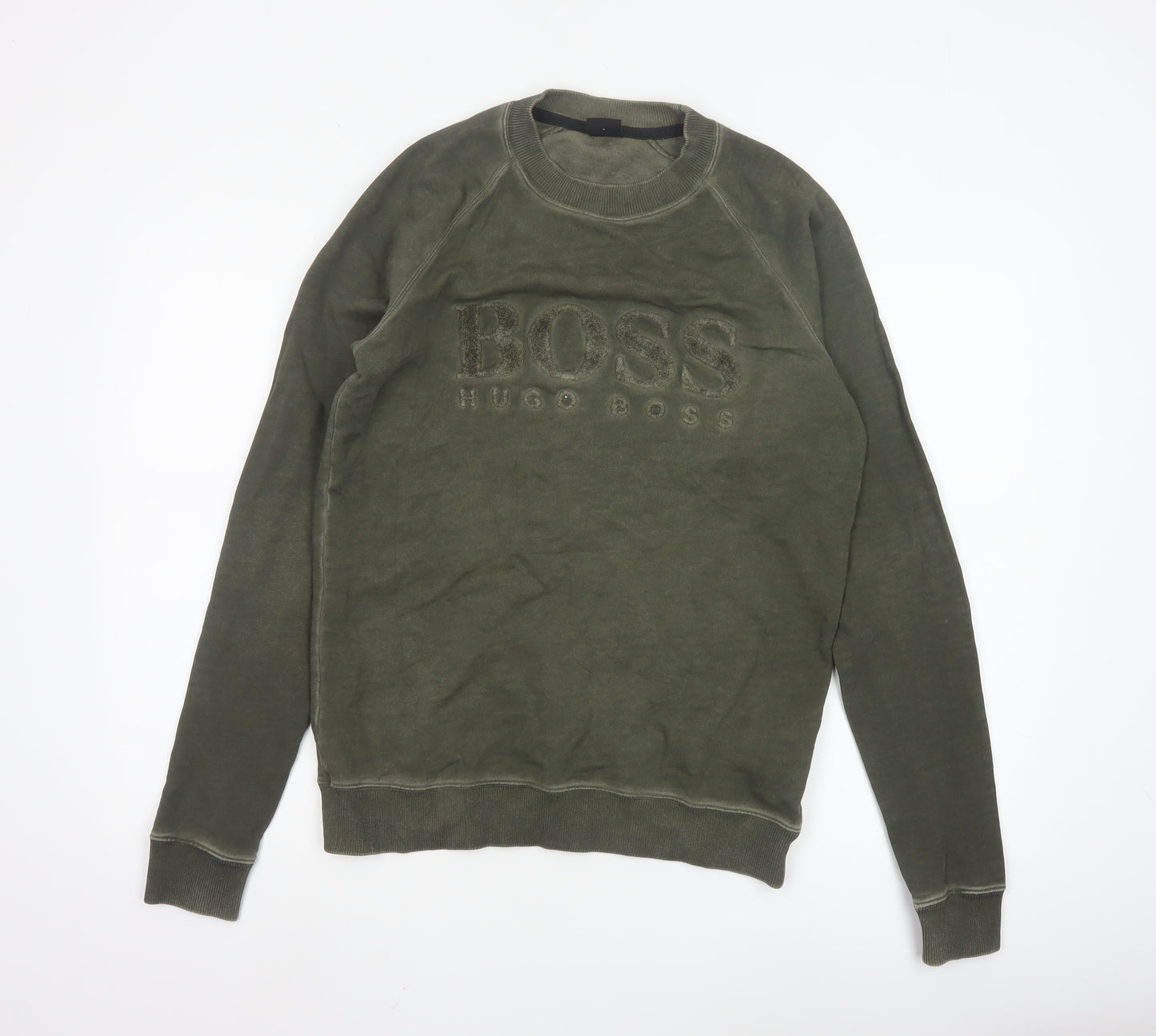 Hugo Boss Men's Green Pullover Sweatshirt S Crew Neck Logo Cotton