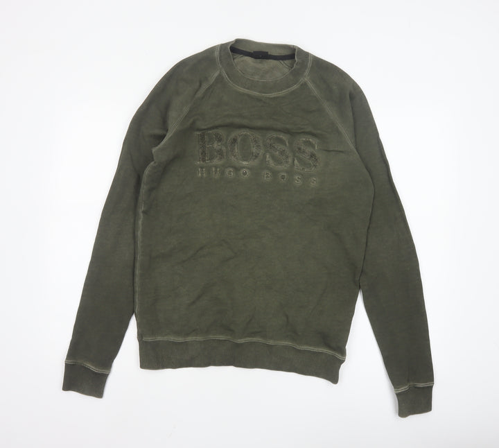 Hugo Boss Men's Green Pullover Sweatshirt S Crew Neck Logo Cotton
